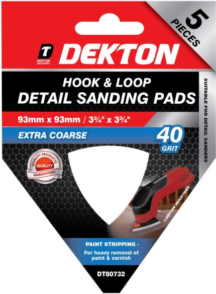 DEKTON 93MM X 93MM HOOK & LOOP DETAIL 40 GRIT SANDING PADS 5 PACK