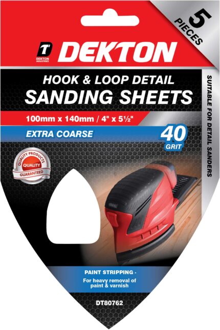 DEKTON 100MM X 140MM HOOK & LOOP DETAIL SANDING SHEETS 40 GRIT