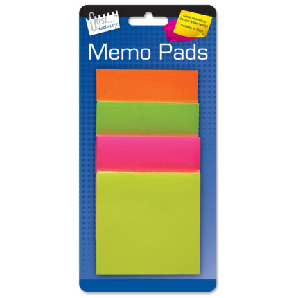 JUST STATIONERY MEMO PADS 4 ASSORTED COLOURS 128 SHEETS