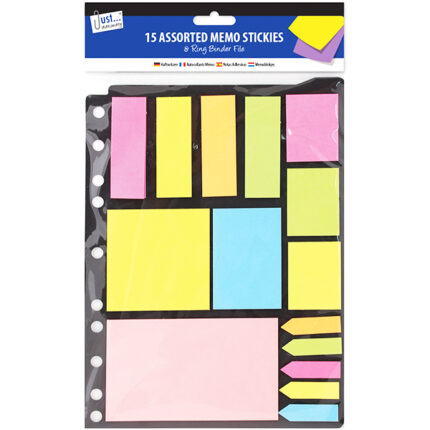 JUST STATIONERY 15 ASSORTED MEMO STICKER PADS & RING BINDER FILE