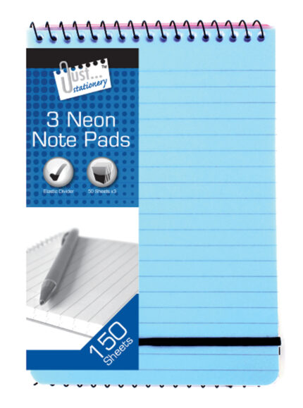 JUST STATIONERY 3 NEON PVC NOTE BOOKS 150 SHEETS